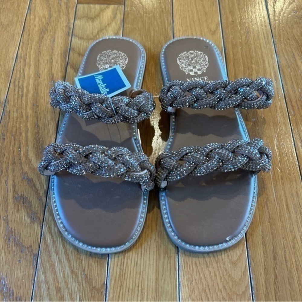New NWT Vince Camuto Rhinestone Strappy Sandals Girls Sz 3 Bronze & Brown Silver